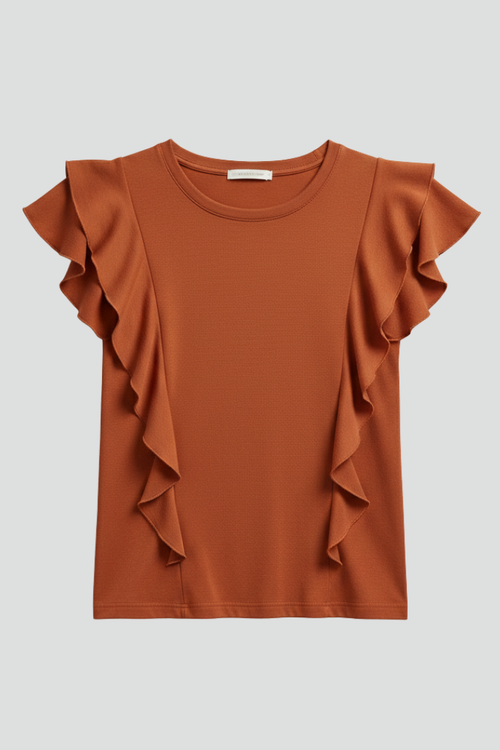 Lila | Ruffled Sleeve Round Neck T-Shirt