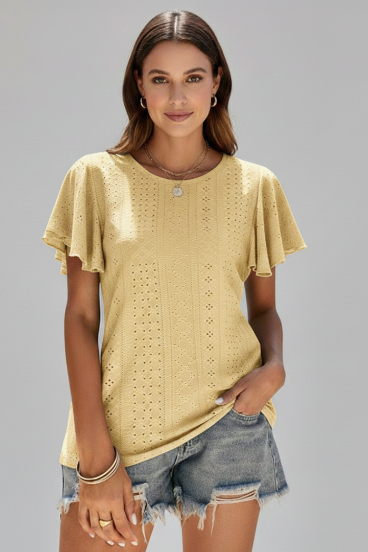 Lila | Ruffled Sleeve Round Neck T-Shirt