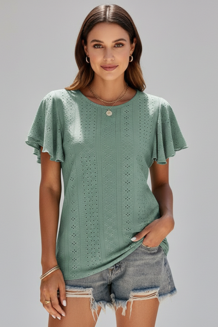 Lila | Ruffled Sleeve Round Neck T-Shirt