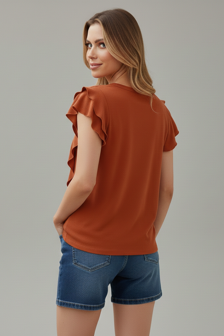Lila | Ruffled Sleeve Round Neck T-Shirt