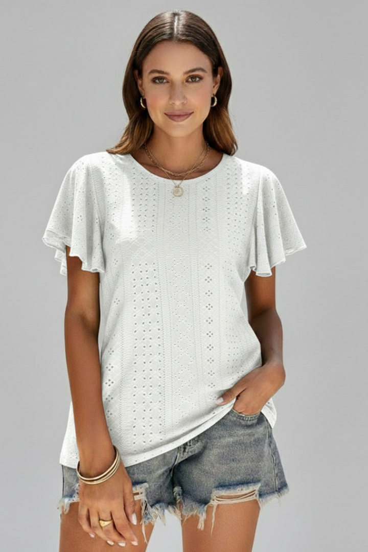 Lila | Ruffled Sleeve Round Neck T-Shirt