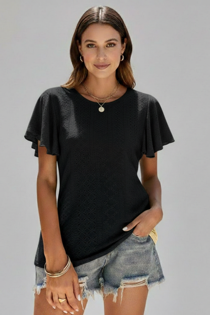 Lila | Ruffled Sleeve Round Neck T-Shirt