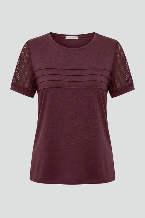 Luna | Textured Sleeve Round Neck T-Shirt