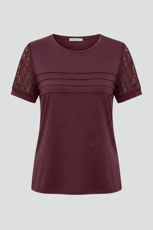 Luna | Textured Sleeve Round Neck T-Shirt