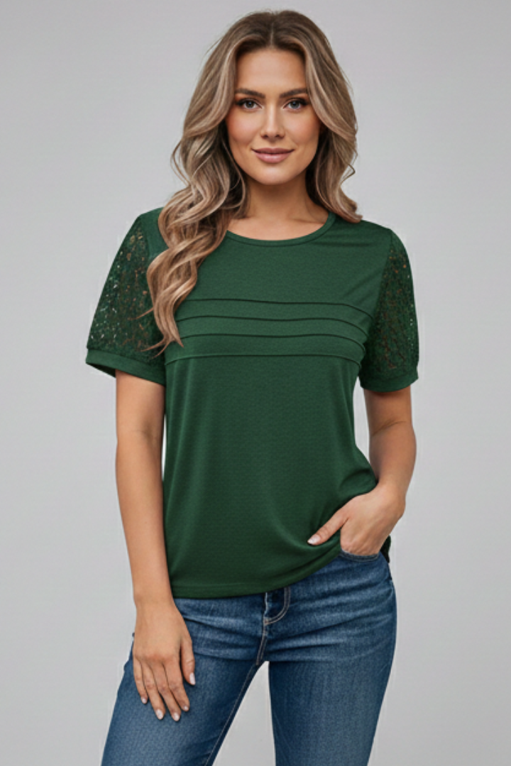 Luna | Textured Sleeve Round Neck T-Shirt