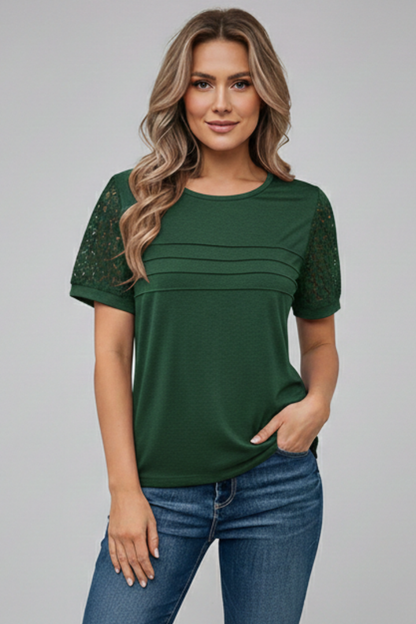 Luna | Textured Sleeve Round Neck T-Shirt