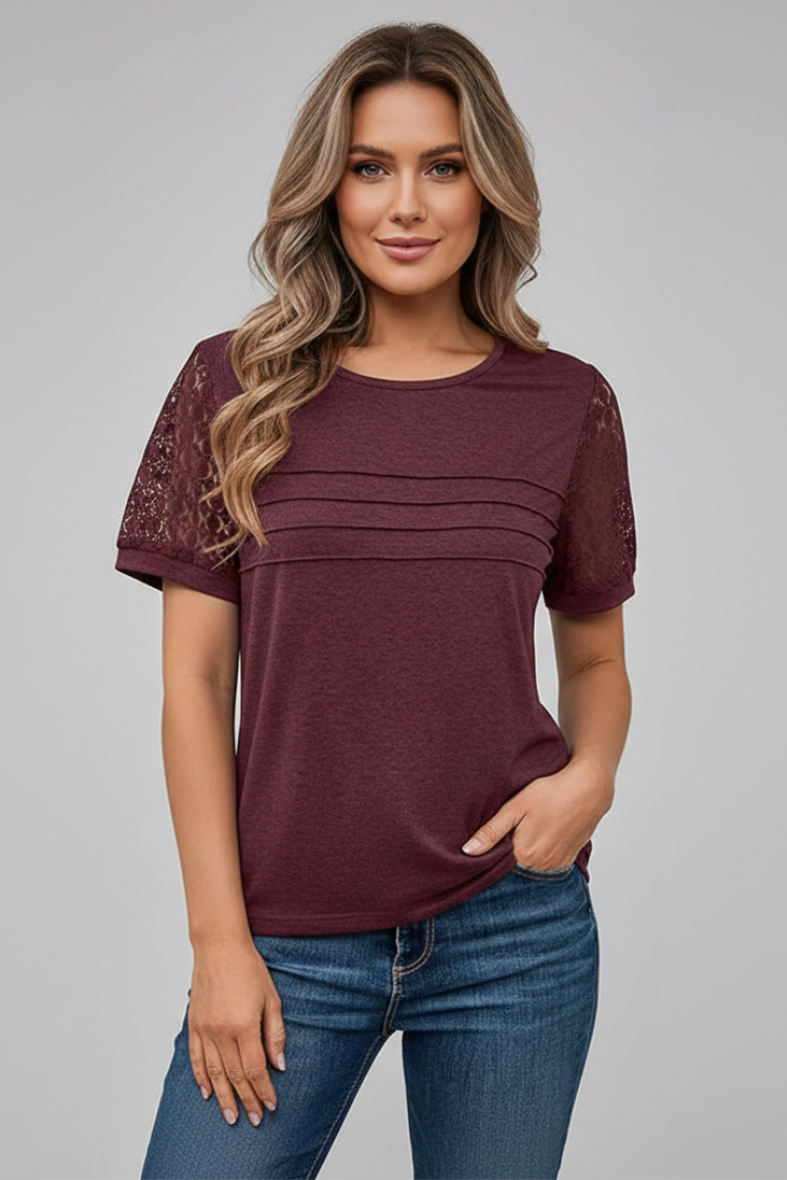Luna | Textured Sleeve Round Neck T-Shirt