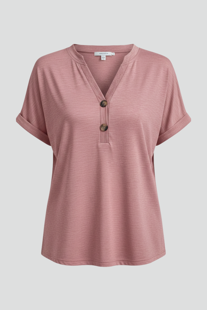 Lila | V-Neck T-Shirt with Button Detail