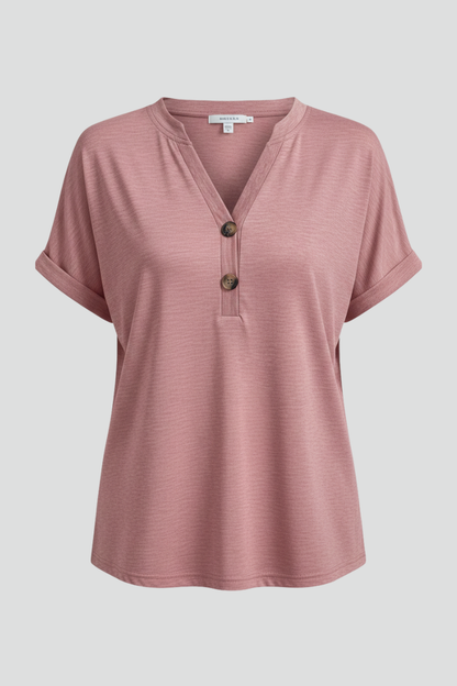 Lila | V-Neck T-Shirt with Button Detail