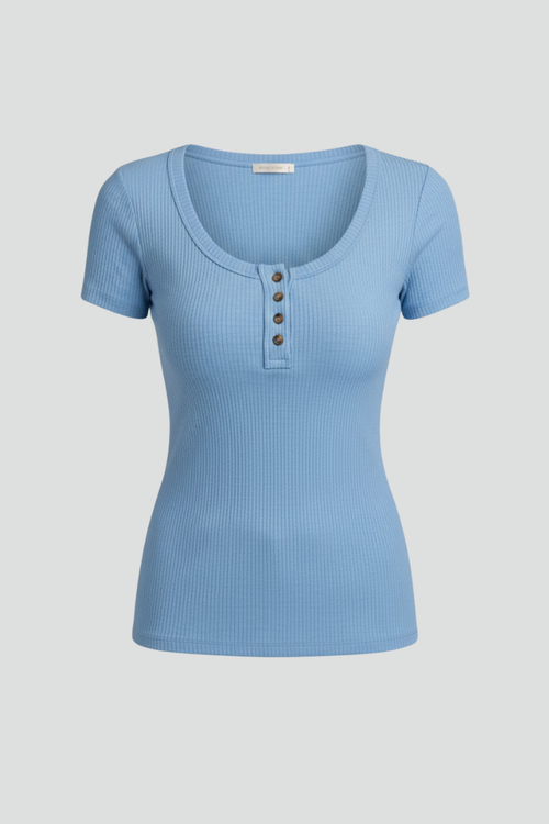 Lila | Elegant Round Neck T-shirt with Button Detail