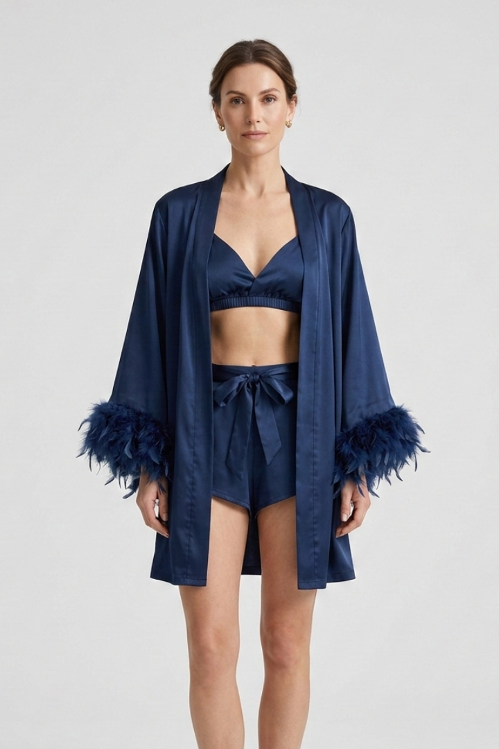 Lila | Luxe Three-Piece Set with Robe and Shorts
