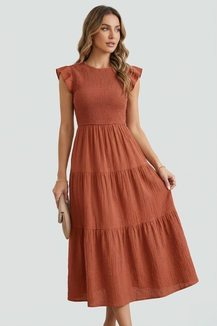 Lila | Tiered Off Shoulder Dress with Long Sleeves