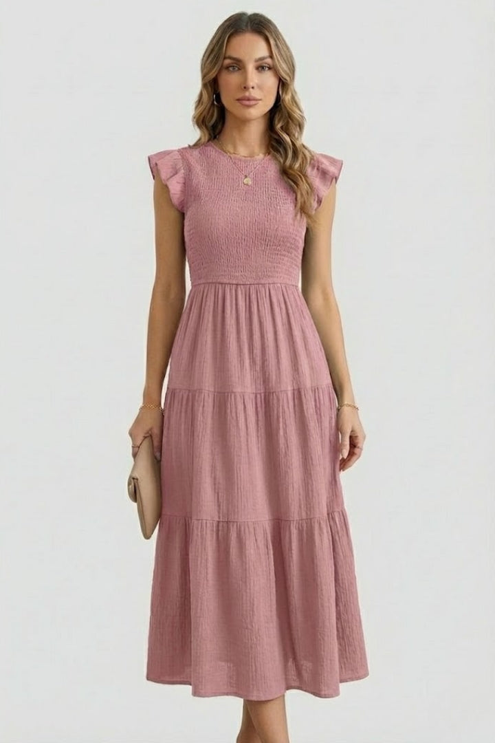 Lila | Tiered Off Shoulder Dress with Long Sleeves