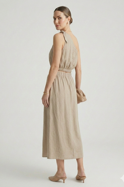 Elena | One-Shoulder Top and Elastic Waist Midi Skirt