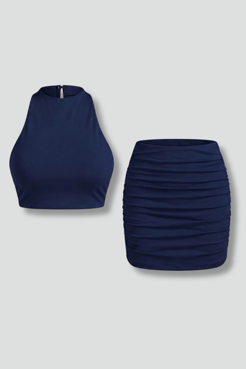 Elena | Chic High Neck Top and Fitted Mini Skirt