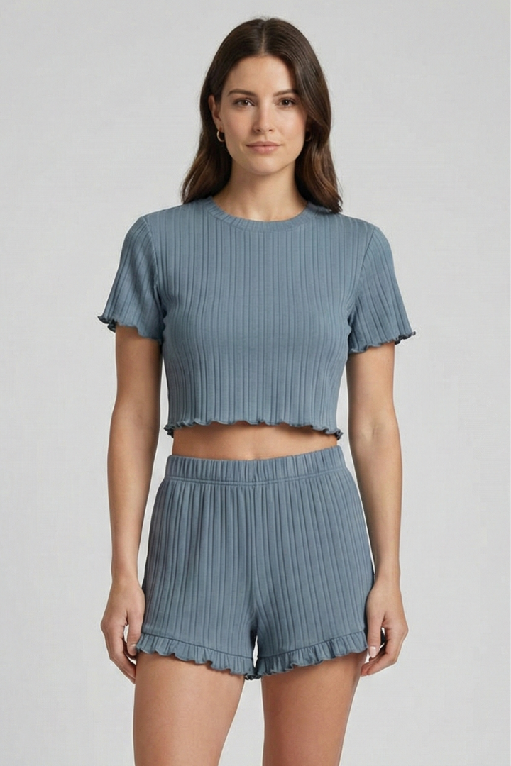 Lila | Chic Ruffle Hem Top and Shorts Set