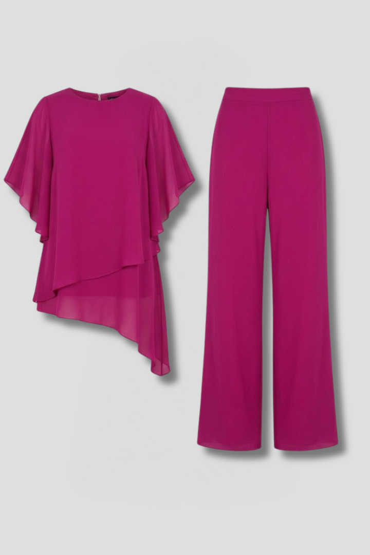 Elena | Asymmetric Hem Top and Wide-Leg Trousers Set