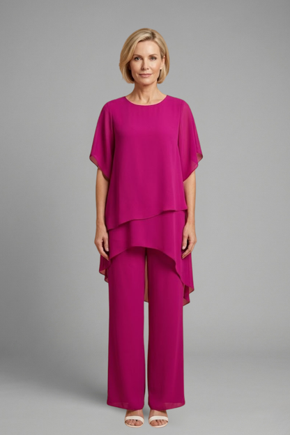 Elena | Asymmetric Hem Top and Wide-Leg Trousers Set