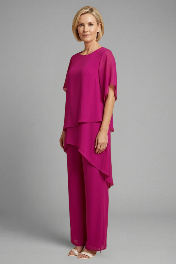 Elena | Asymmetric Hem Top and Wide-Leg Trousers Set