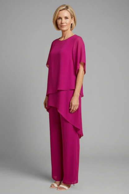 Elena | Asymmetric Hem Top and Wide-Leg Trousers Set
