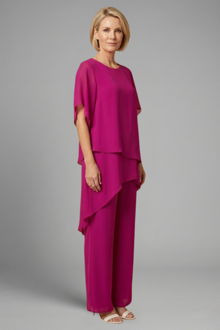 Elena | Asymmetric Hem Top and Wide-Leg Trousers Set