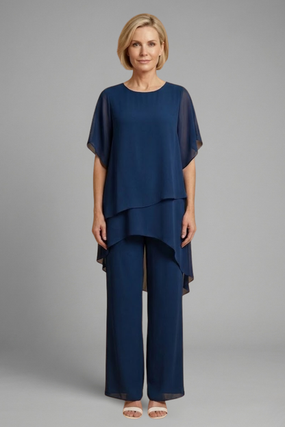 Elena | Asymmetric Hem Top and Wide-Leg Trousers Set