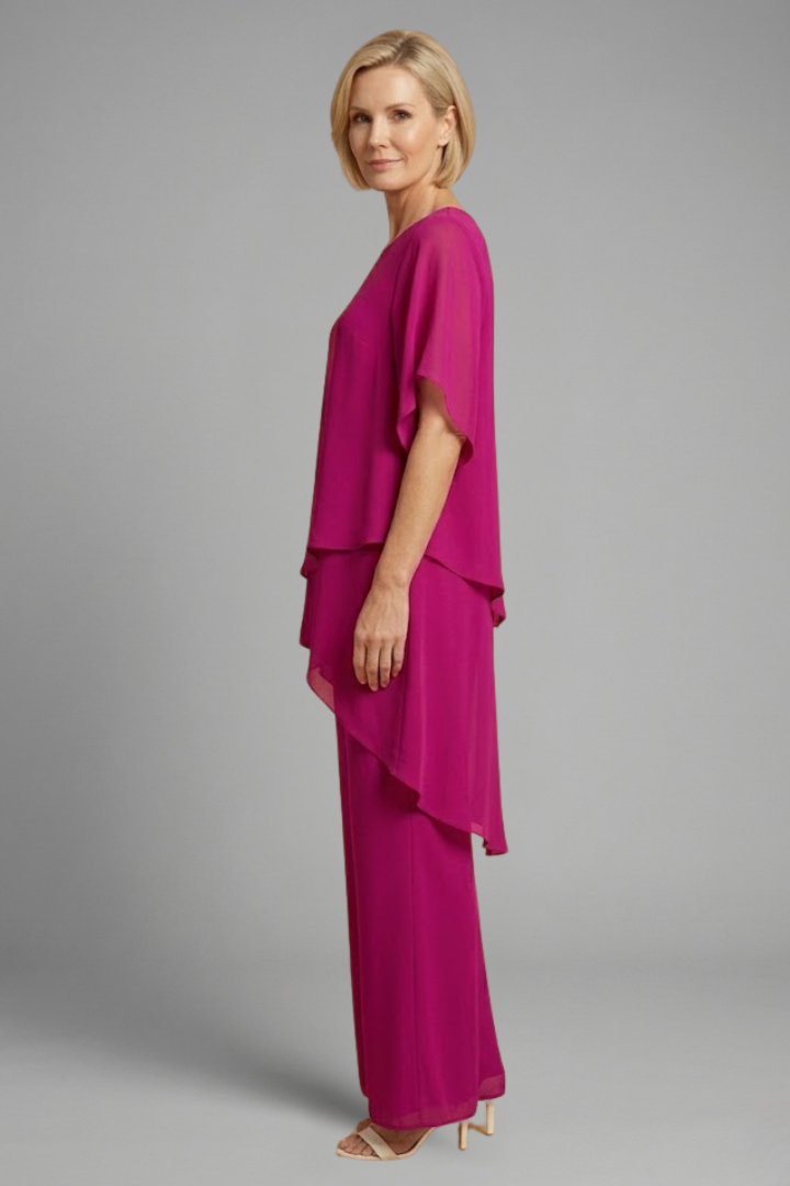 Elena | Asymmetric Hem Top and Wide-Leg Trousers Set