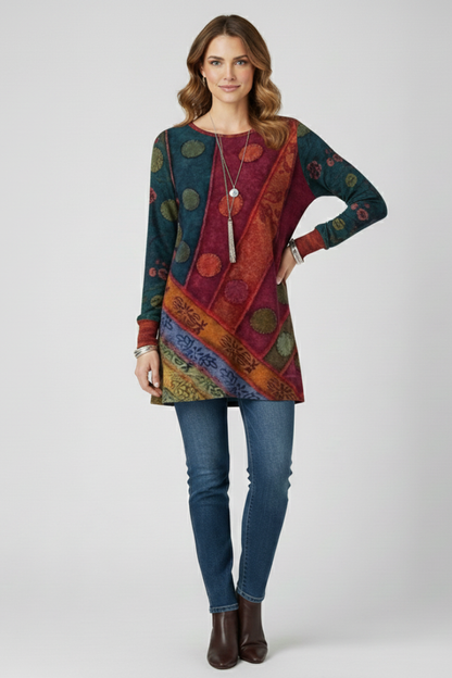 Isla | Patchwork Tunic Top with Ribbed Cuffs
