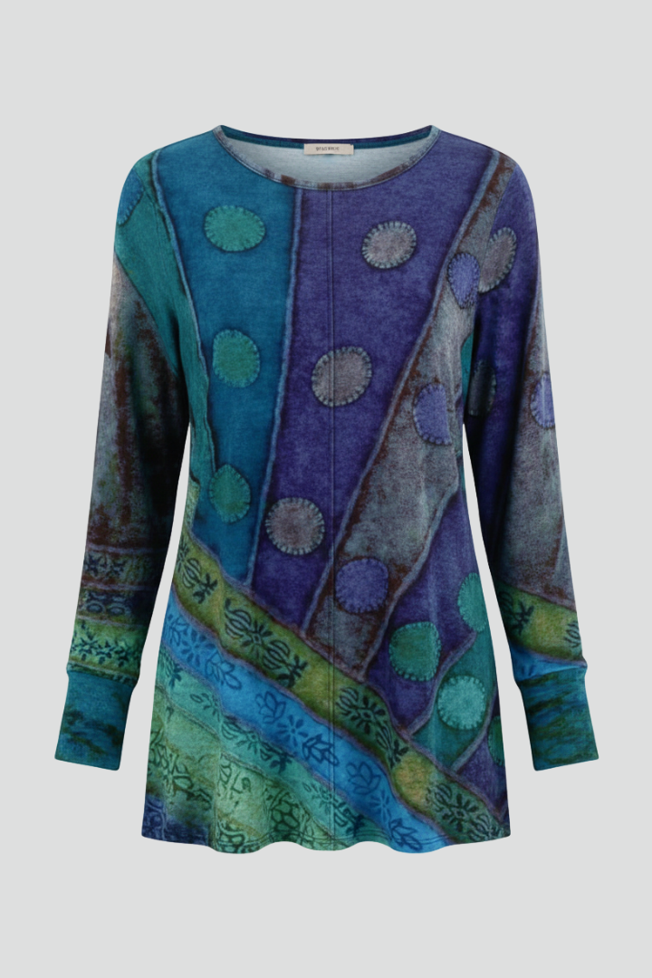 Isla | Patchwork Tunic Top with Ribbed Cuffs