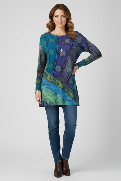 Isla | Patchwork Tunic Top with Ribbed Cuffs