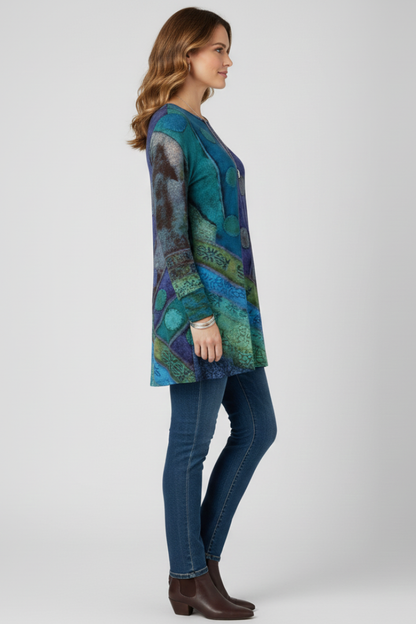 Isla | Patchwork Tunic Top with Ribbed Cuffs
