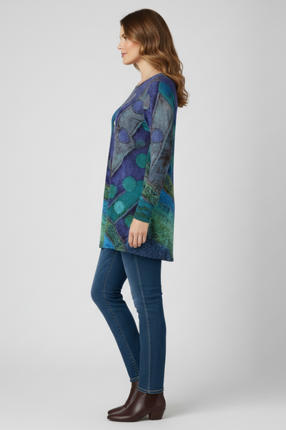 Isla | Patchwork Tunic Top with Ribbed Cuffs