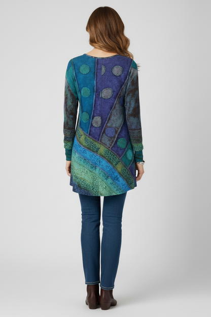 Isla | Patchwork Tunic Top with Ribbed Cuffs