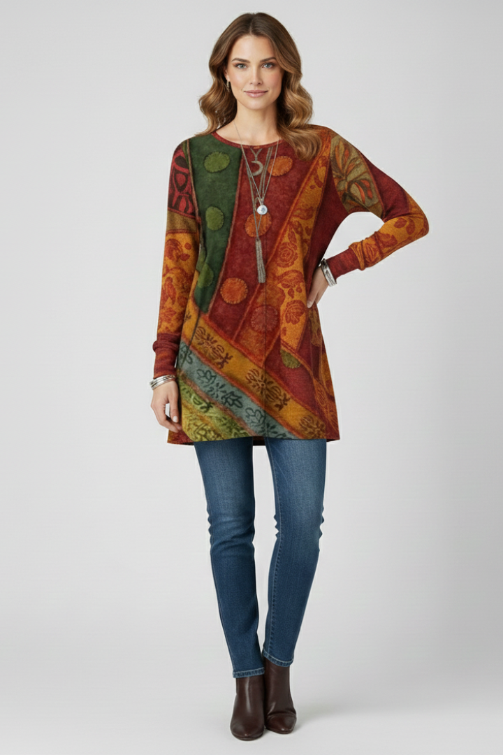 Isla | Patchwork Tunic Top with Ribbed Cuffs