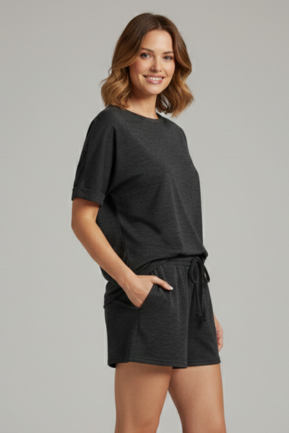 Lila | Chic Batwing Top & Drawstring Shorts Set