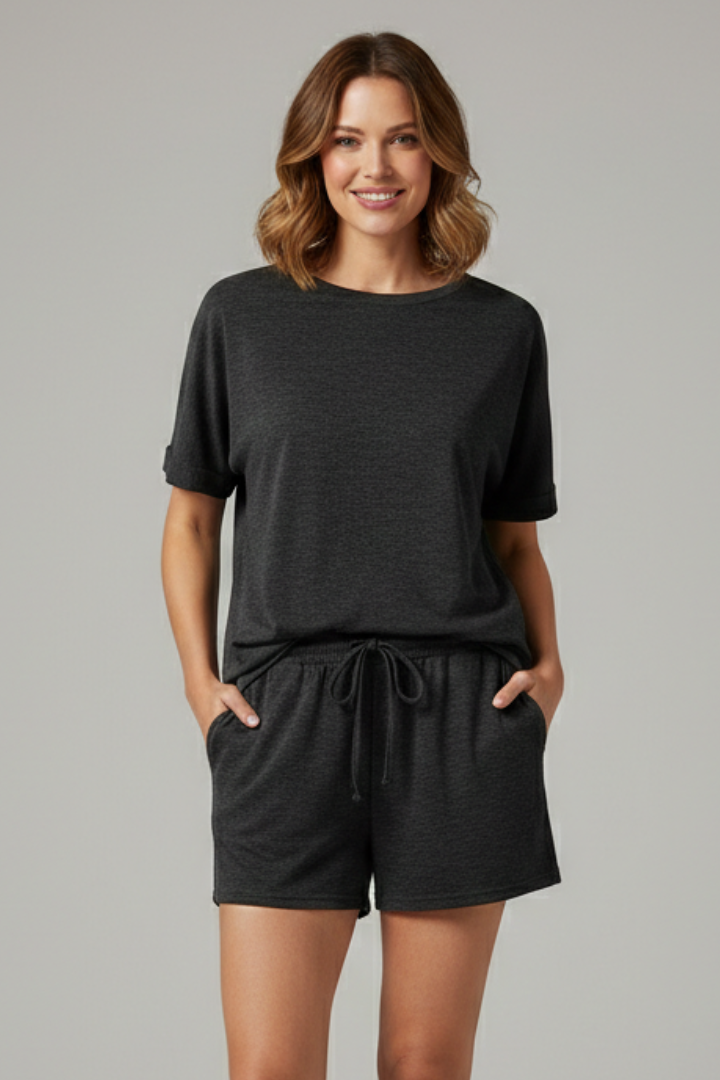 Lila | Chic Batwing Top & Drawstring Shorts Set