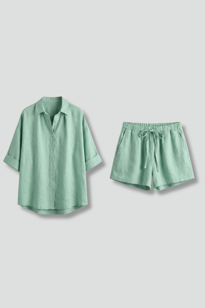 Lila | Chic Two-Piece Set with Button Fastening and Drawstring Shorts