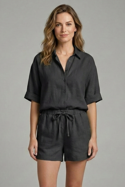 Lila | Chic Two-Piece Set with Button Fastening and Drawstring Shorts