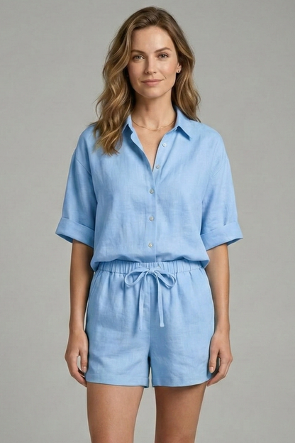 Lila | Chic Two-Piece Set with Button Fastening and Drawstring Shorts