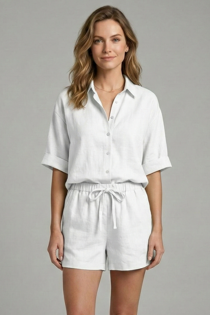Lila | Chic Two-Piece Set with Button Fastening and Drawstring Shorts