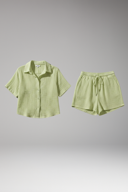 Lila | Chic Button-Up Shirt and Drawstring Short Set