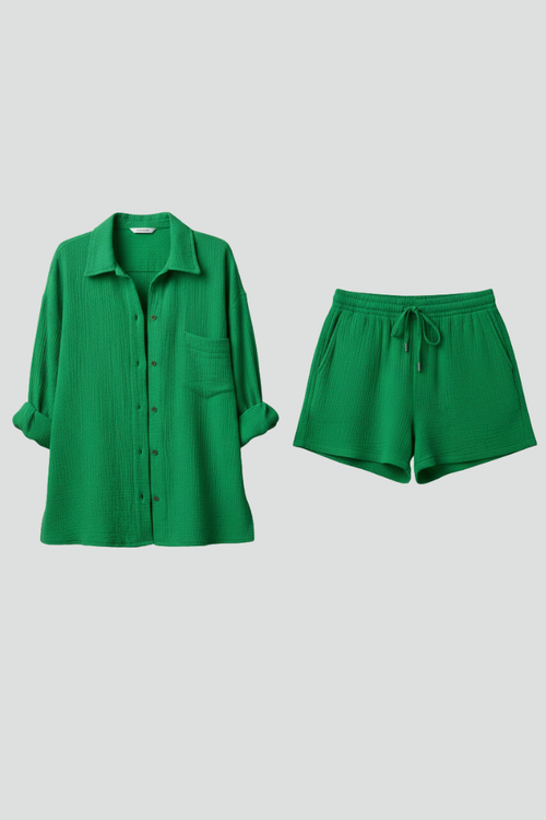 Lila | Chic Button-Up Shirt & Drawstring Shorts Set