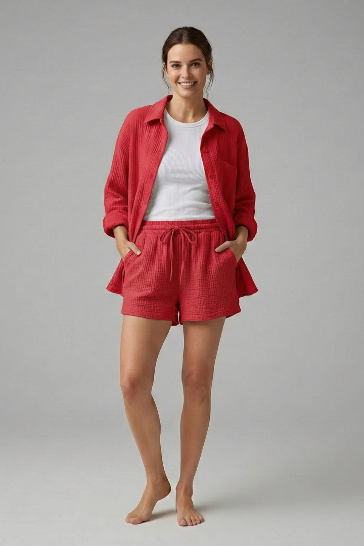 Lila | Chic Button-Up Shirt & Drawstring Shorts Set