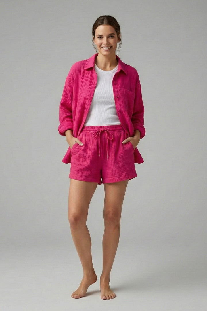 Lila | Chic Button-Up Shirt & Drawstring Shorts Set