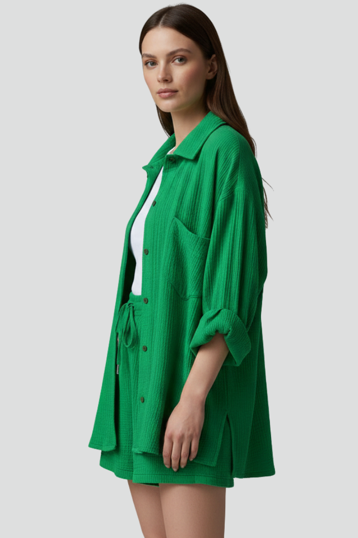 Lila | Chic Button-Up Shirt & Drawstring Shorts Set