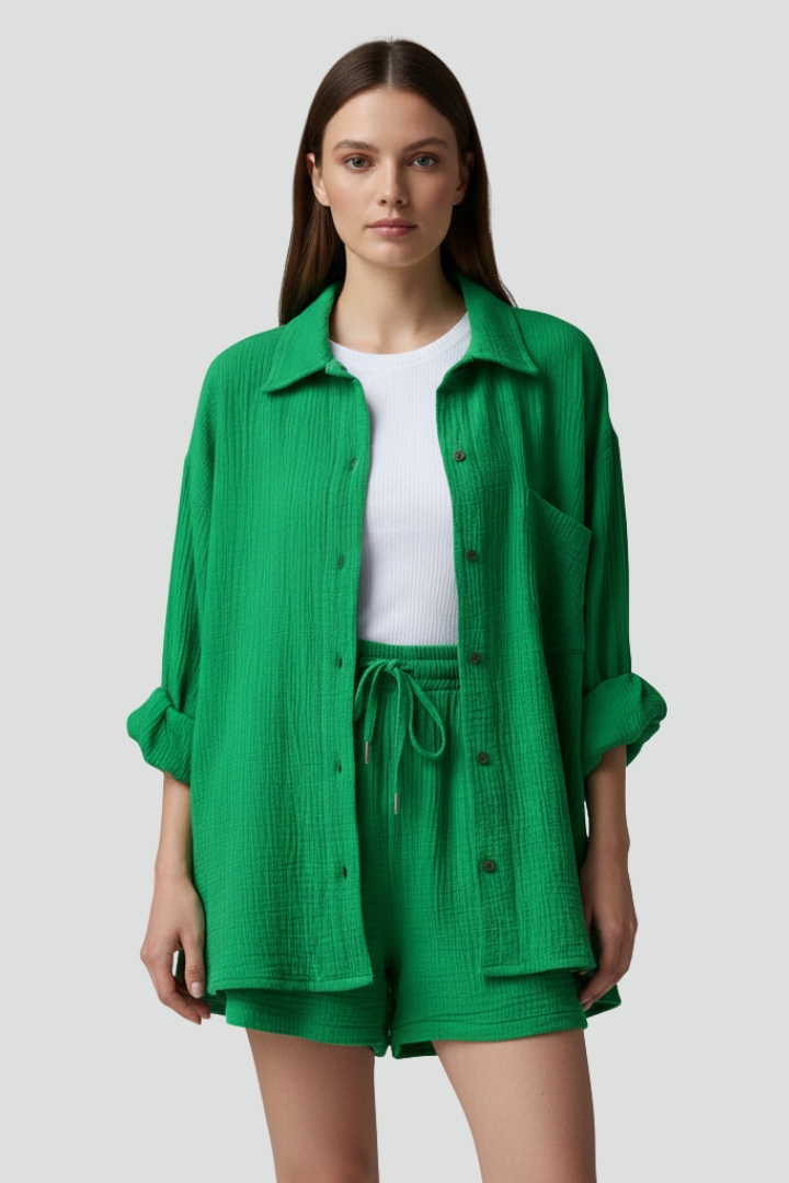 Lila | Chic Button-Up Shirt & Drawstring Shorts Set