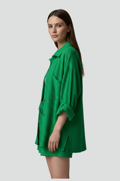 Lila | Chic Button-Up Shirt & Drawstring Shorts Set