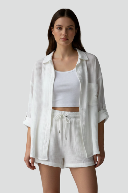 Lila | Chic Button-Up Shirt & Drawstring Shorts Set