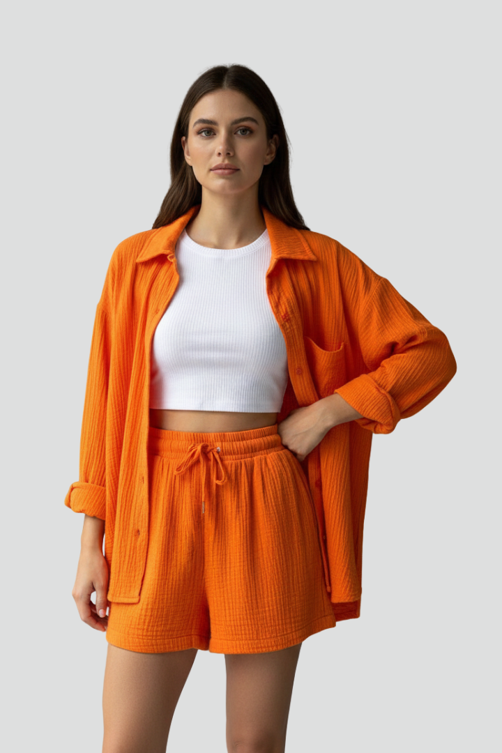 Lila | Chic Button-Up Shirt & Drawstring Shorts Set