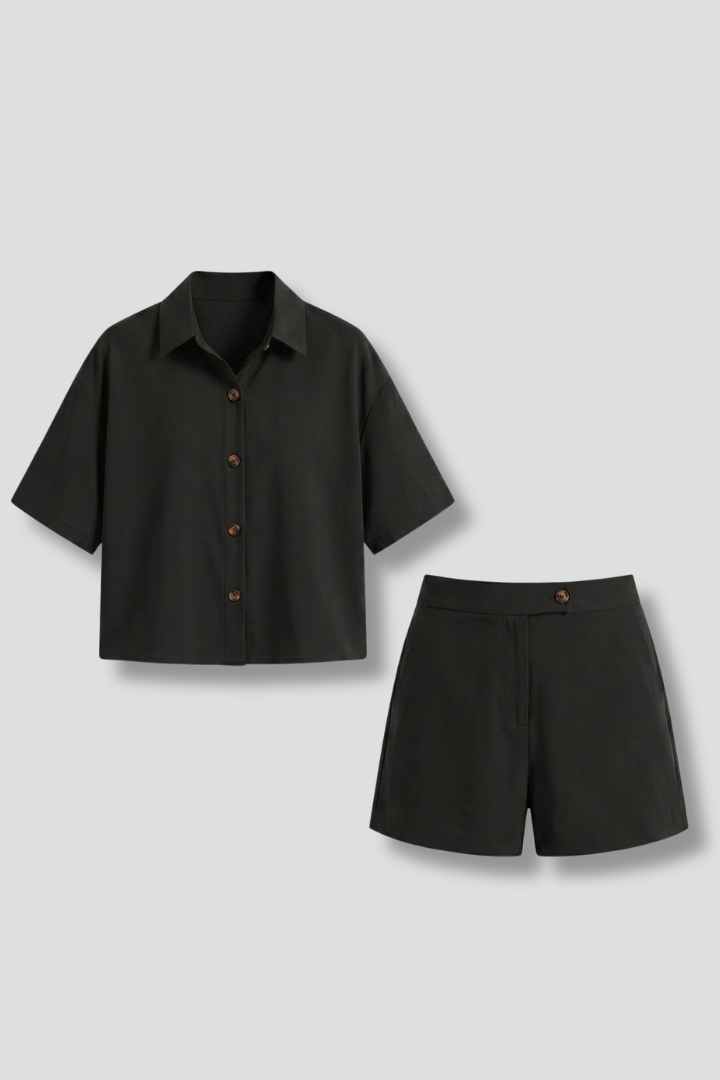 Lena | Chic Button-Up Shirt and Shorts Set
